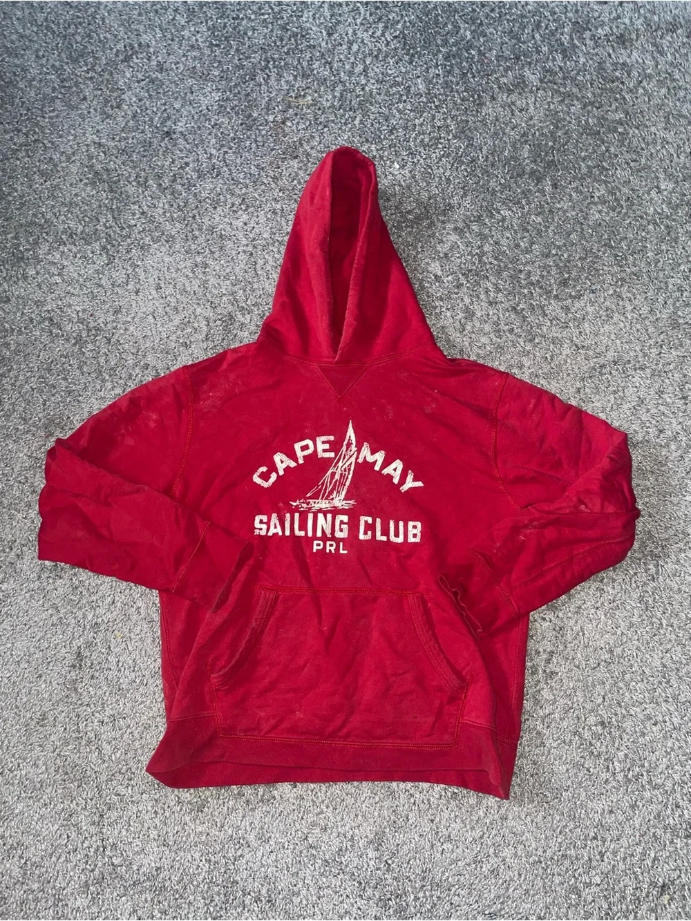 Polo Ralph Lauren Cape May Sailing Club Red Hoodie Sailboat Distressed PRL